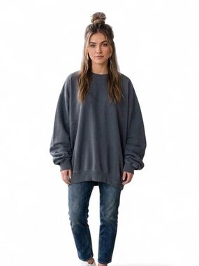 Preppy Chic Oversized Gray Crewneck Sweatshirt Aerie